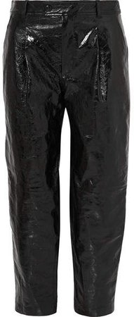 Glossed Textured-leather Straight-leg Pants - Black
