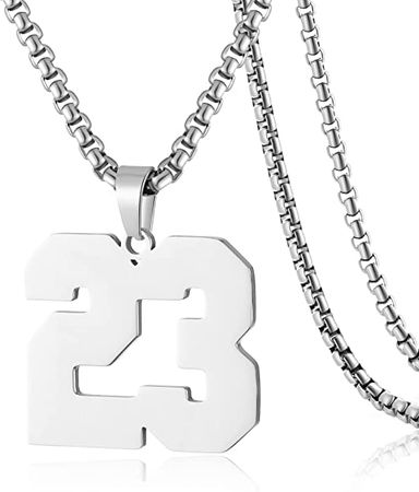 Amazon.com: SKQIR Baseball Silver Number Pendant for Boys Number Necklace for Athletes Football Stainless Steel Number Chains for Men Basketball Sports (Number:23) : Clothing, Shoes & Jewelry