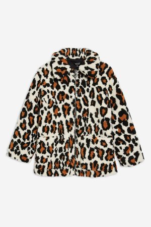 Leopard Print Borg Zip Up Jacket - Topshop