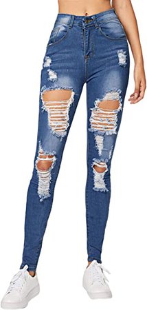 Milumia Women's Casual Mid Waist Skinny Ripped Jeans Denim Pants at Amazon Women's Jeans store