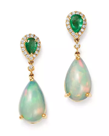Bloomingdale's Ethiopian Opal, Emerald & Diamond Teardrop Drop Earrings in 14K Yellow Gold - 100% Exclusive | Bloomingdale's