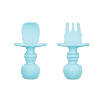 Amazon.com : Bumkins Silicone Chewtensils, Baby Fork and Spoon Set, Training Utensils, Baby Led Weaning Stage 1 for Ages 6 Months+ in Marble : Baby