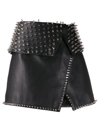 Black Balmain Spiked Stud Detail Skirt | Farfetch.com