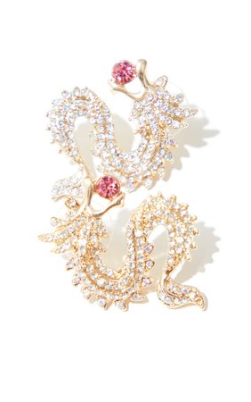 Gold Mini Diamante Pink Gem Dragon Earrings | PrettyLittleThing USA