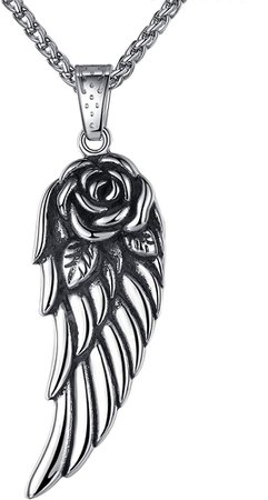 Stainless Steel Rose Angel Wing Pendant Necklace, Unisex, 24" Link Chain, aap023 | Amazon.com