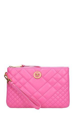 Versace Pink Quilted Leather Clutch Bag