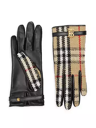 Shop Burberry Victoria Bouclé & Leather Gloves | Saks Fifth Avenue