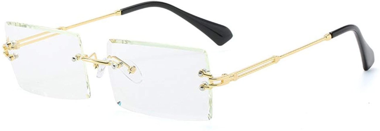 Amazon.com: Dollger Rimless Rectangle Sunglasses Glasses For Women Men Frameless Trendy rimless glasses Retro 90s Sunglasses DARK TEA: Clothing