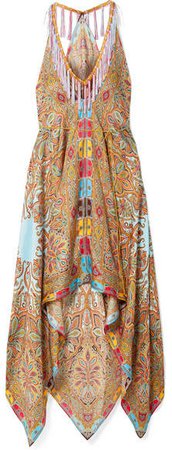 Asymmetric Printed Silk-twill Midi Dress - Beige