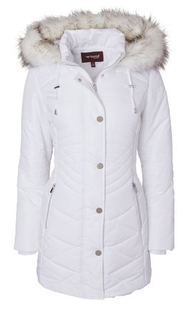 Women Longer Length Plush Lined Quilted Winter Puffer Coat Zip-Off Fur Trim Hood - White (Large) - Walmart.com