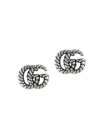 Shop Gucci Stud Earrings In Aged Sterling Silver With Double G Motif | Saks Fifth Avenue
