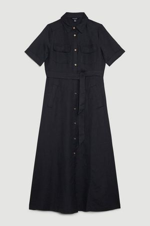 Linen Viscose Woven Midi Shirt Dress | Karen Millen