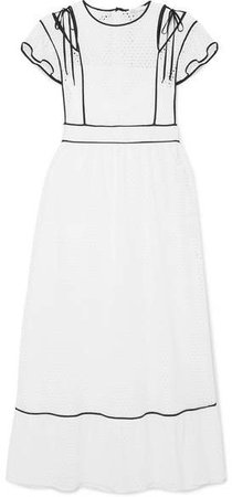 Cutout Ruffled Broderie Anglaise Woven Dress - White