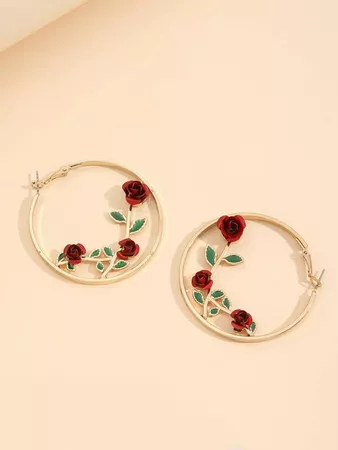 Rose Decor Hoop Earrings | SHEIN USA