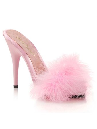 Pink fur open toed slip on heels