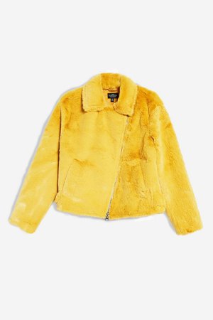 Faux Fur Biker Jacket | Topshop yellow