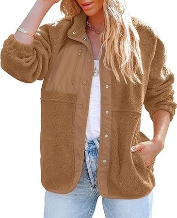 Amazon.com: ZESICA Women's Fall Winter Sherpa Fleece Jacket Casual Long Sleeve Button Down Fuzzy Shacket Outerwear Coat : Clothing, Shoes & Jewelry