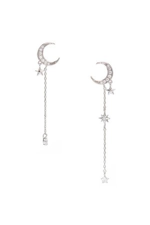 long silver moon and stars earrings