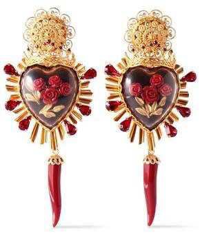 Dolce & Gabbana Gold-tone, Crystal And Resin Clip Earrings