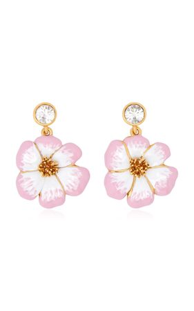 Crystal Enamel Flower Drop Earrings By Oscar De La Renta | Moda Operandi
