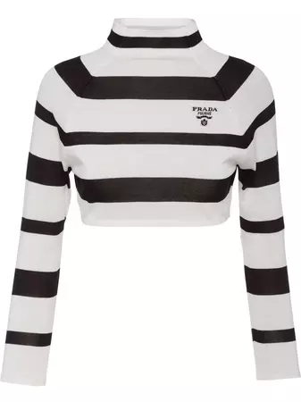 Shop Prada striped intarsia-knit cropped top with Express Delivery - FARFETCH