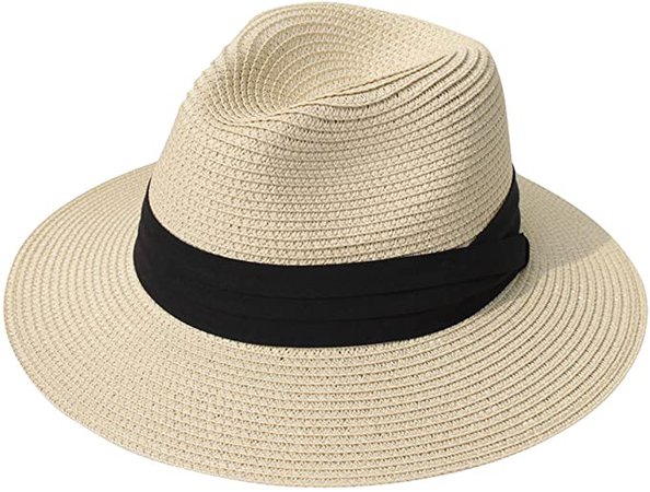 Lanzom Women Wide Brim Straw Panama Roll up Hat Fedora Beach Sun Hat UPF50+ (Khaki) One Size at Amazon Women’s Clothing store