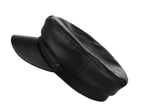 black leather beret