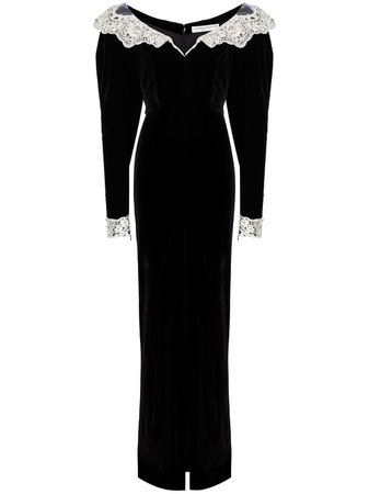Alessandra Rich lace-trim Velvet Maxi Gown - Farfetch