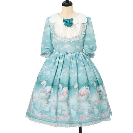 Milky Swan襟付ワンピース | Angelic Pretty | One Piece | w-60973 | Wunderwelt Online Shop - Gothic & Lolita Second-hand Clothing