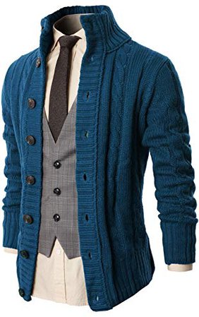 HiFinds - H2H Mens Casual High Neck Twisted Knit Cardigan Sweater With Button Details DARKBLUE US M/Asia L (KMOCAL020)