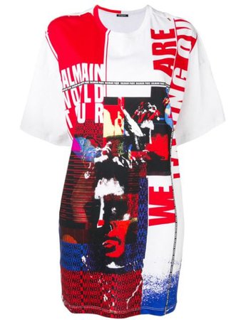 Shop red & white Balmain graphic print oversized T-shirt with Express Delivery - Farfetch