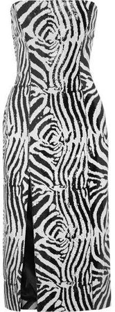 Halpern - Sequined Satin Midi Dress - Zebra print