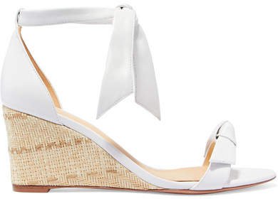 Clarita Bow-embellished Leather Espadrille Wedge Sandals - White