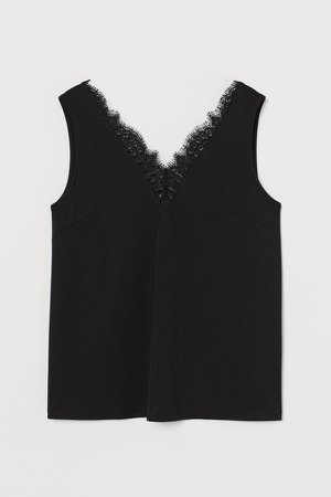 Sleeveless Lace-detail Top - Black