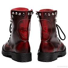 women's punk combat boots red
