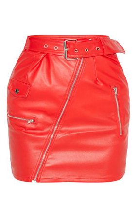 Red Biker Belted Mini Skirt | Skirts | PrettyLittleThing