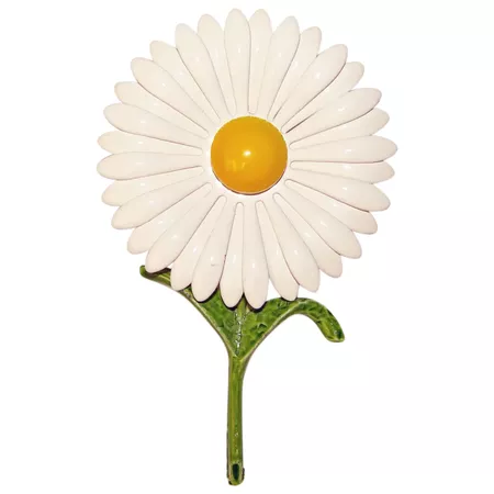 Awesome 1960s Flower Power WHITE DAISY Enamel Vintage Brooch : Jewelpigs | Ruby Lane