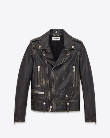 SAINT LAURENT CLASSIC MOTORCYCLE JACKET IN BLACK AND BEIGE LEATHER | YSL.COM | Leather jacket, Leather jacket men, Jackets