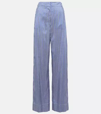 Striped High Rise Silk Wide Leg Pants in Blue - Burberry | Mytheresa