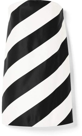 Strapless Striped Silk And Wool-blend Mini Dress - Black
