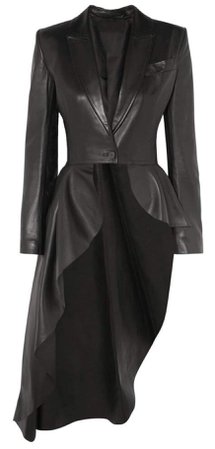 leather asymmetrical trench coat