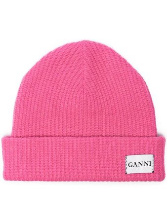 Ganni pink knitted logo beanie $80 - Buy Online - Mobile Friendly, Fast Delivery, Price