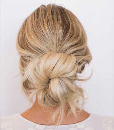 blonde low messy bun top knot