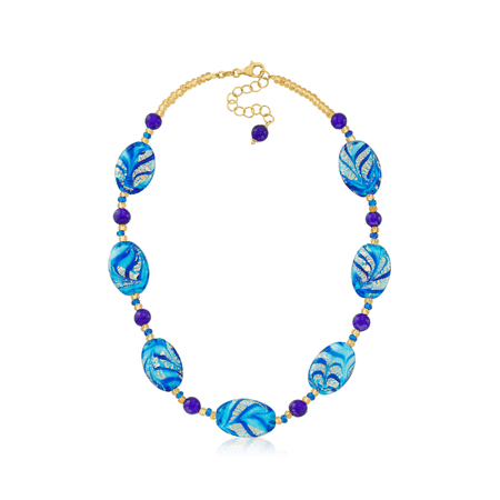 Ross-Simons Italian Blue and Yellow Murano Glass Bead Necklace
