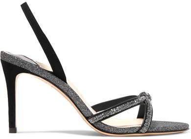 Giovanna Crystal-embellished Glittered Suede Slingback Sandals - Black