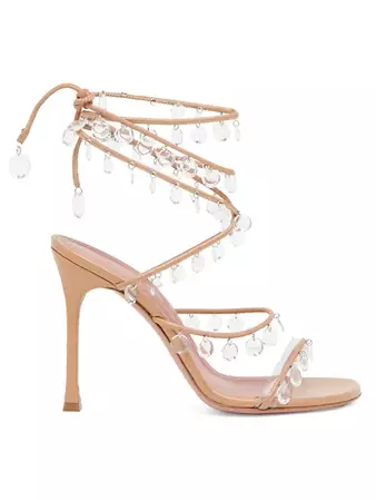Shop Amina Muaddi Tina Leather Embellished Ankle-Wrap Sandals | Saks Fifth Avenue