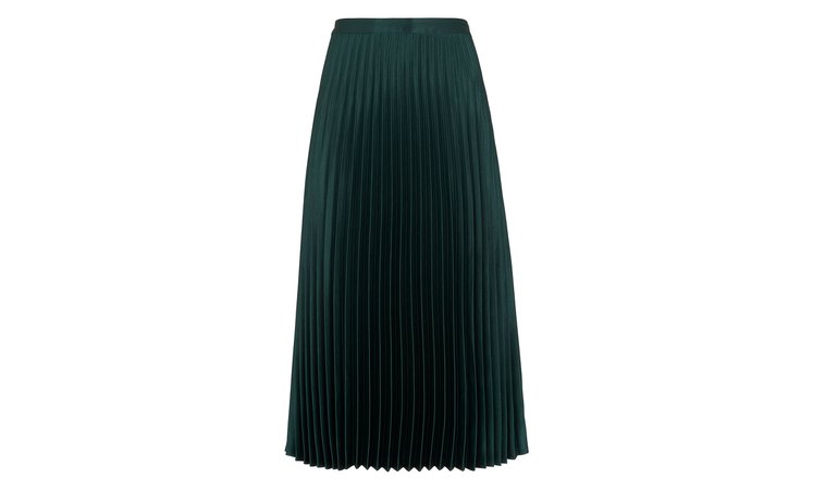 Satin Pleated Skirt, Dark Green