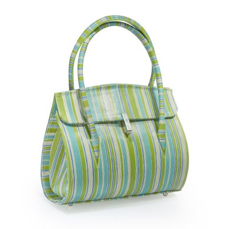BB Simon White Blue Green Summer Stripe Leather Designer Handbag Purse