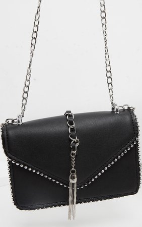 Black Pu Chain And Tassel Trim Cross Body Bag | PrettyLittleThing