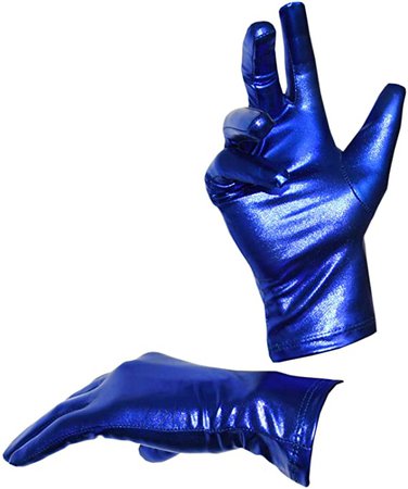 Seeksmile Costume Shiny Metallic Gloves Blue